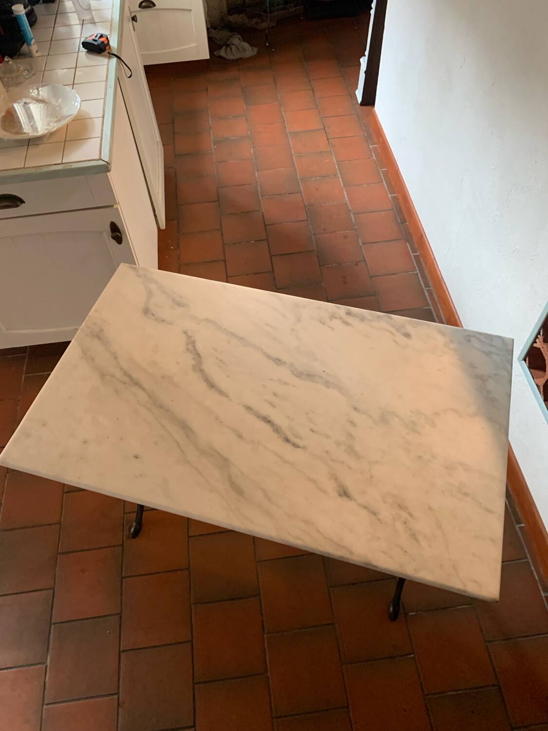 Marble and wrought iron bistro table