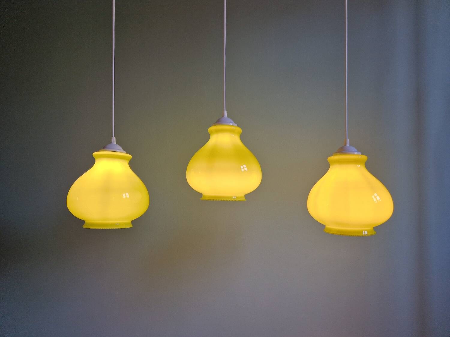Vintage green opaline pendant light (4 available), 1960-70