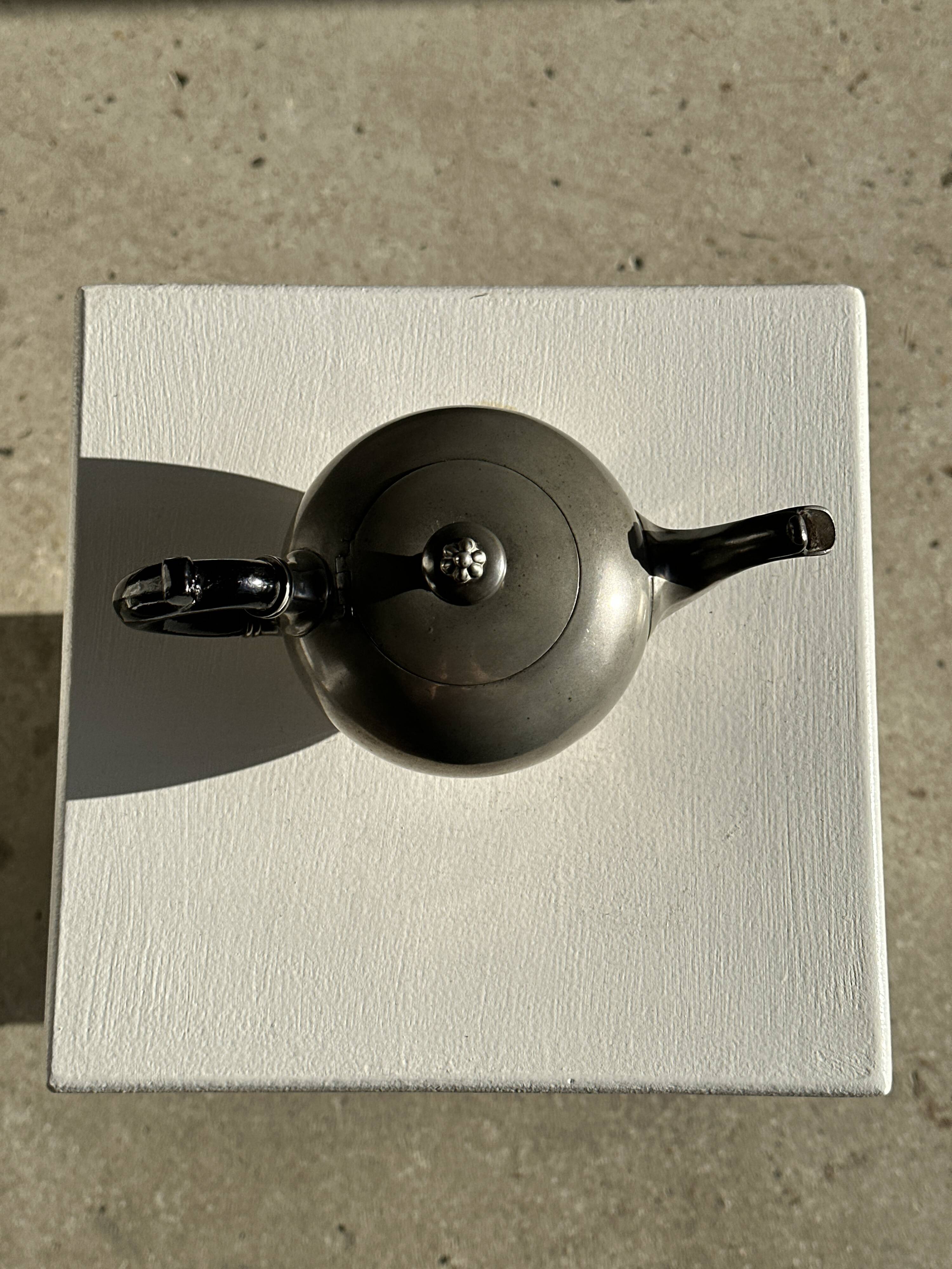 Small teapot, pewter coffee pot flattened oval shape