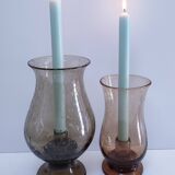 two bubble glass candle holders