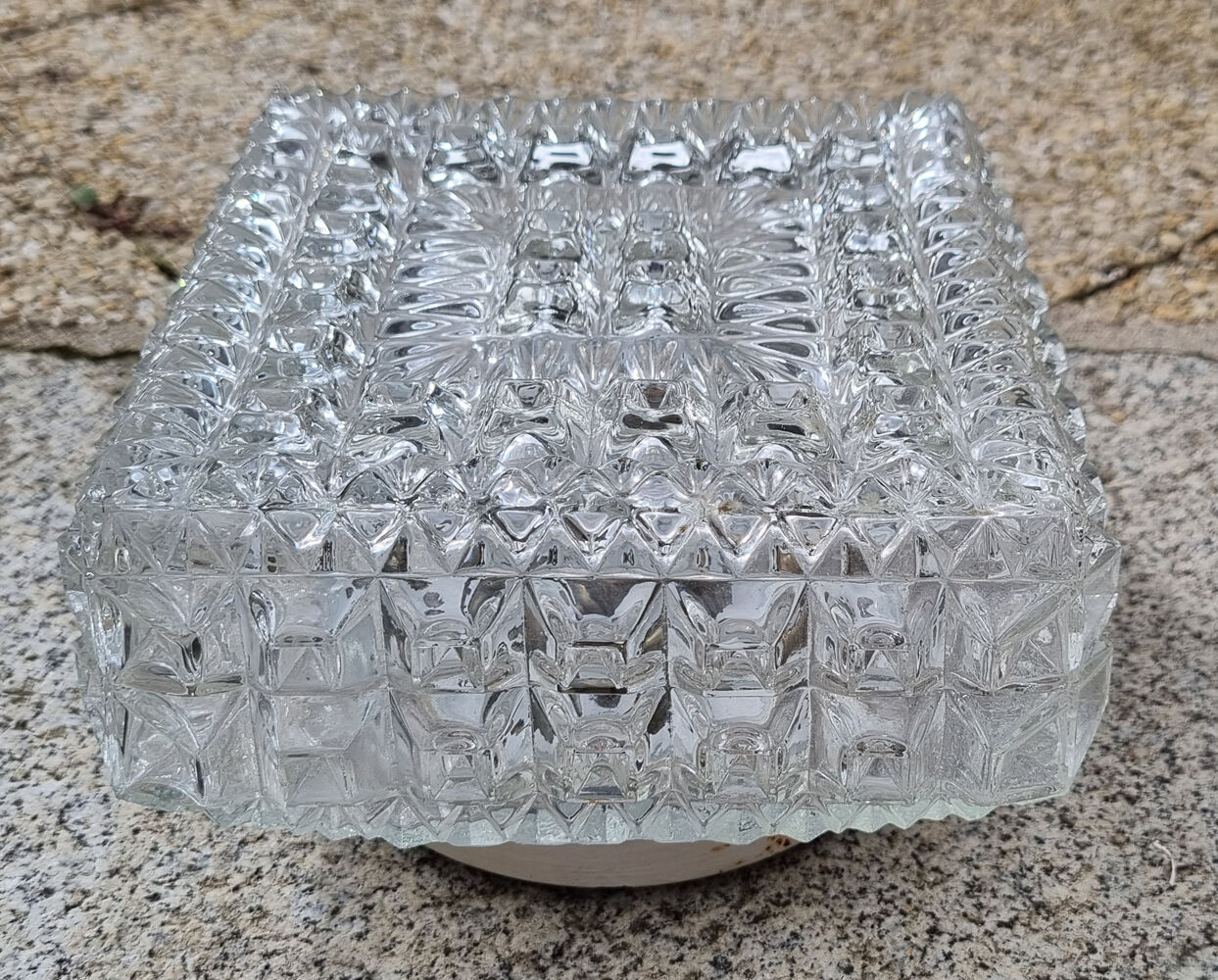 Three square ceiling lights, glass, vintage, 50s