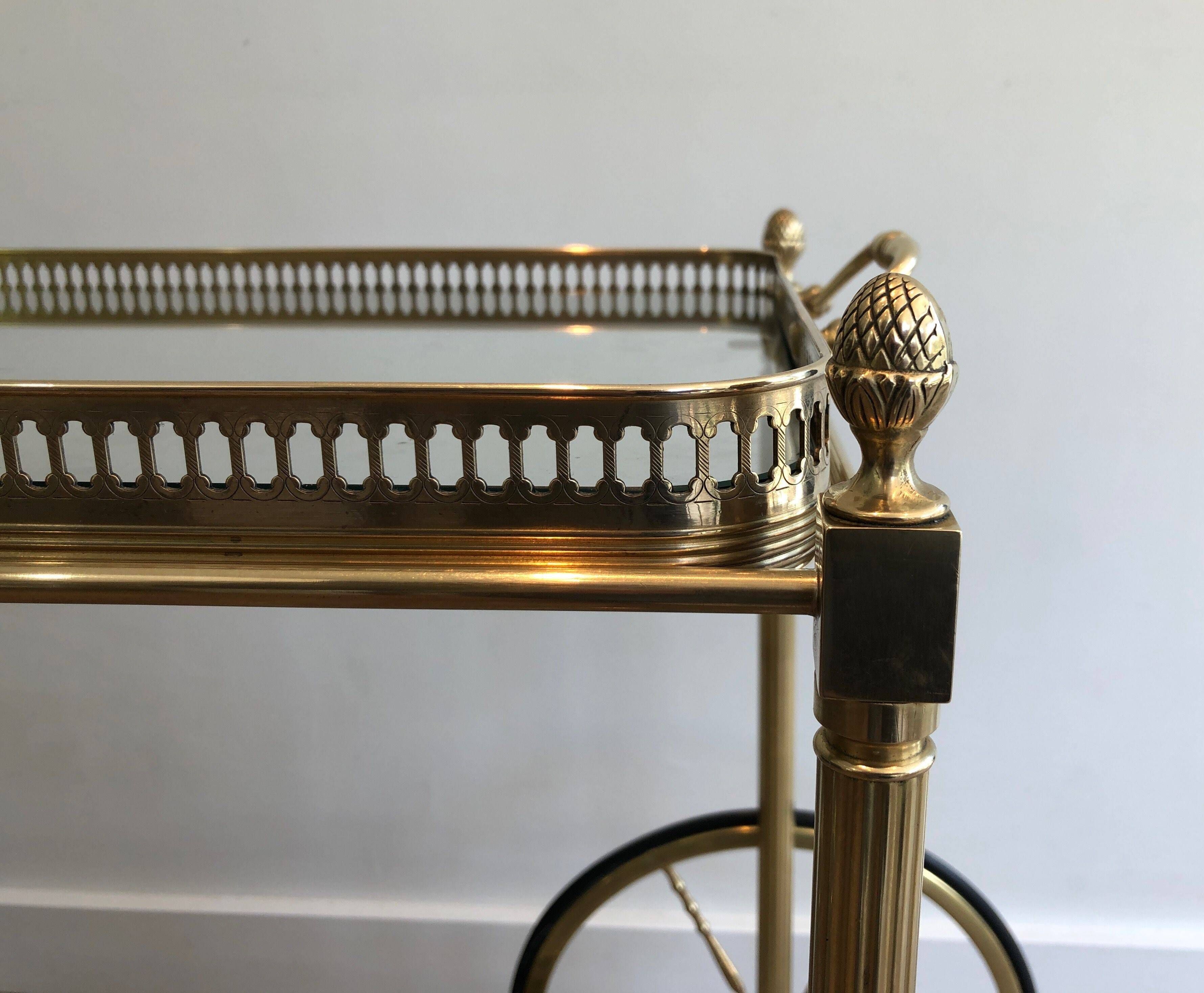 Brass rolling table with removable double trays from Maison Jansen.