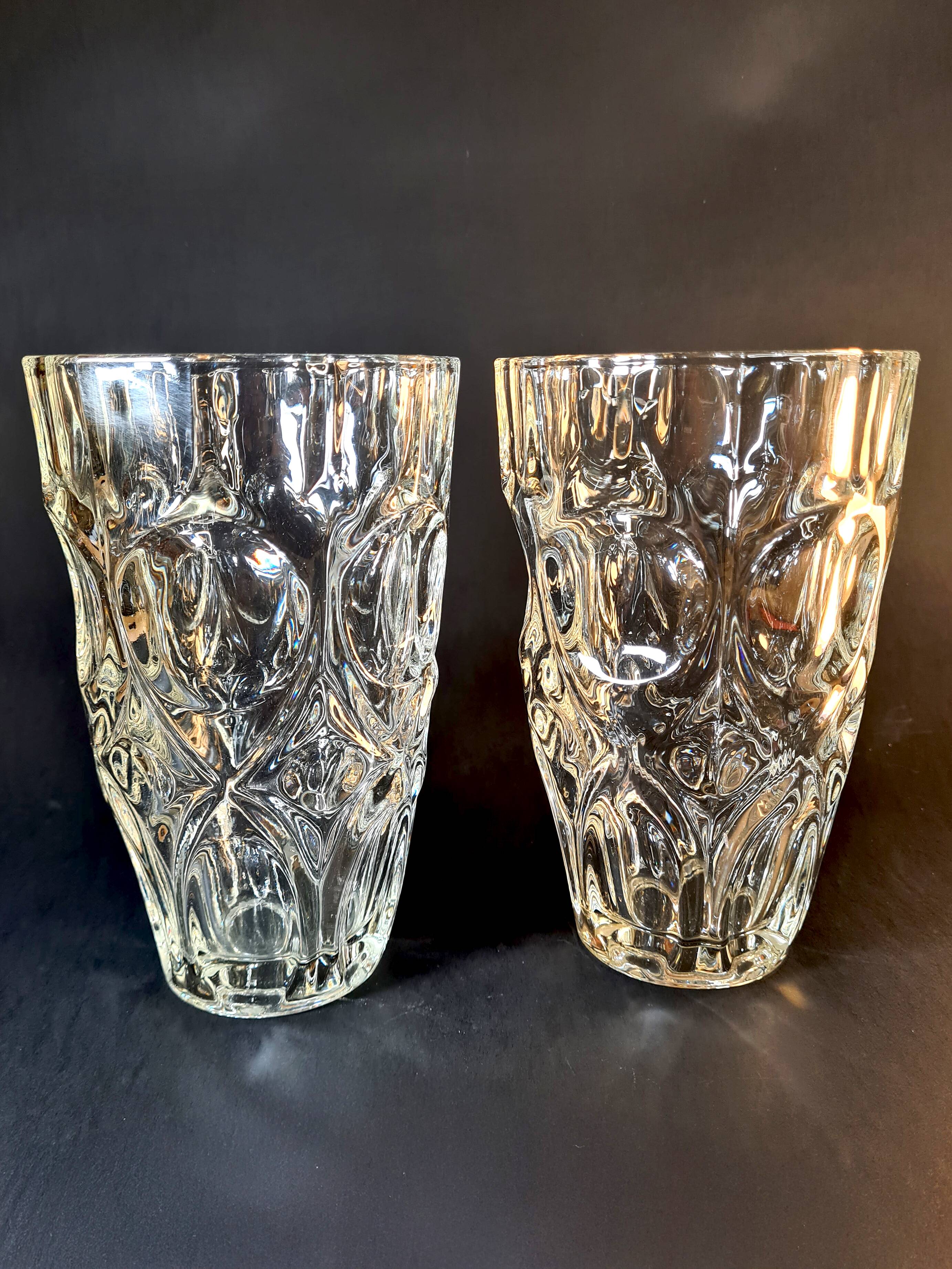Pair of vintage 70s sculpted glass vases
