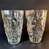 Pair of vintage 70s sculpted glass vases
