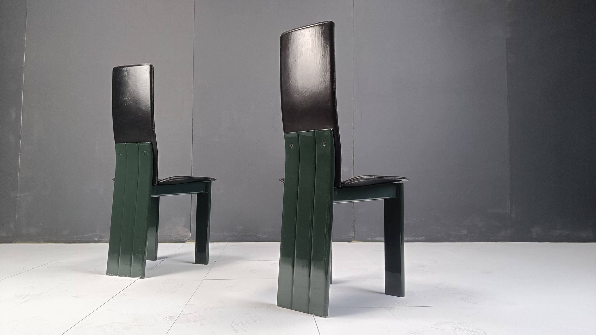 Copy of set of 6 Italian leather and green lacquer dining chairs, 1980s