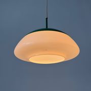 Suspended lamp in green metal and opal glass, 1960s, Germany