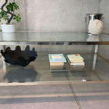 Table basse double plateau laiton et verre