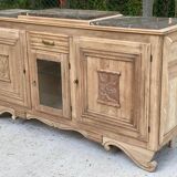 Renovated art deco sideboard in solid raw oak and gray marble 190cm