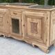 Renovated art deco sideboard in solid raw oak and gray marble 190cm
