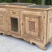 Renovated art deco sideboard in solid raw oak and gray marble 190cm