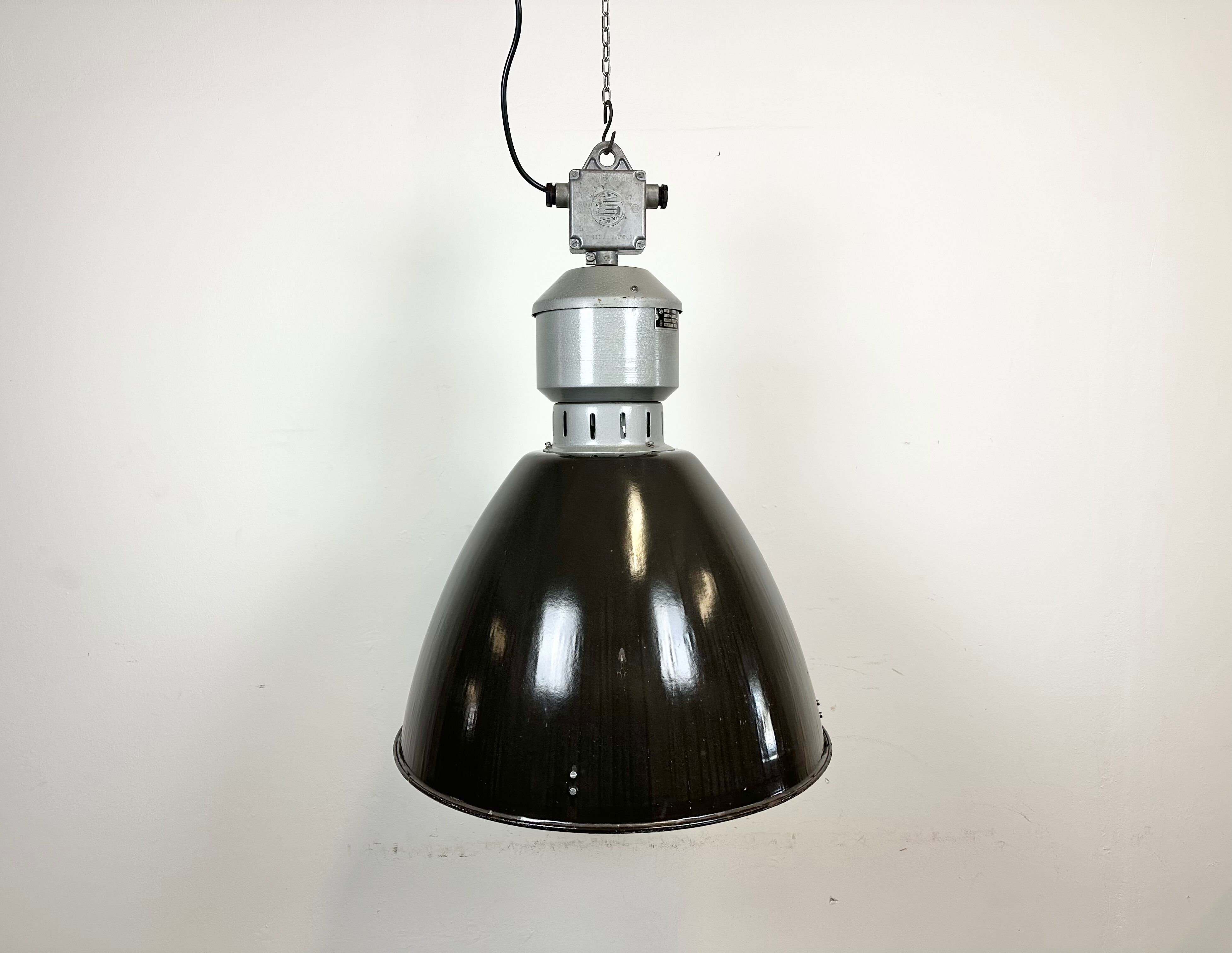 Industrial black enamel pendant lamp from Elektrosvit 1960s