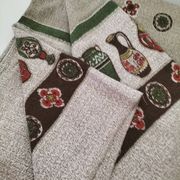 Vintage tablecloth with stylized pottery design, 1960s-70s