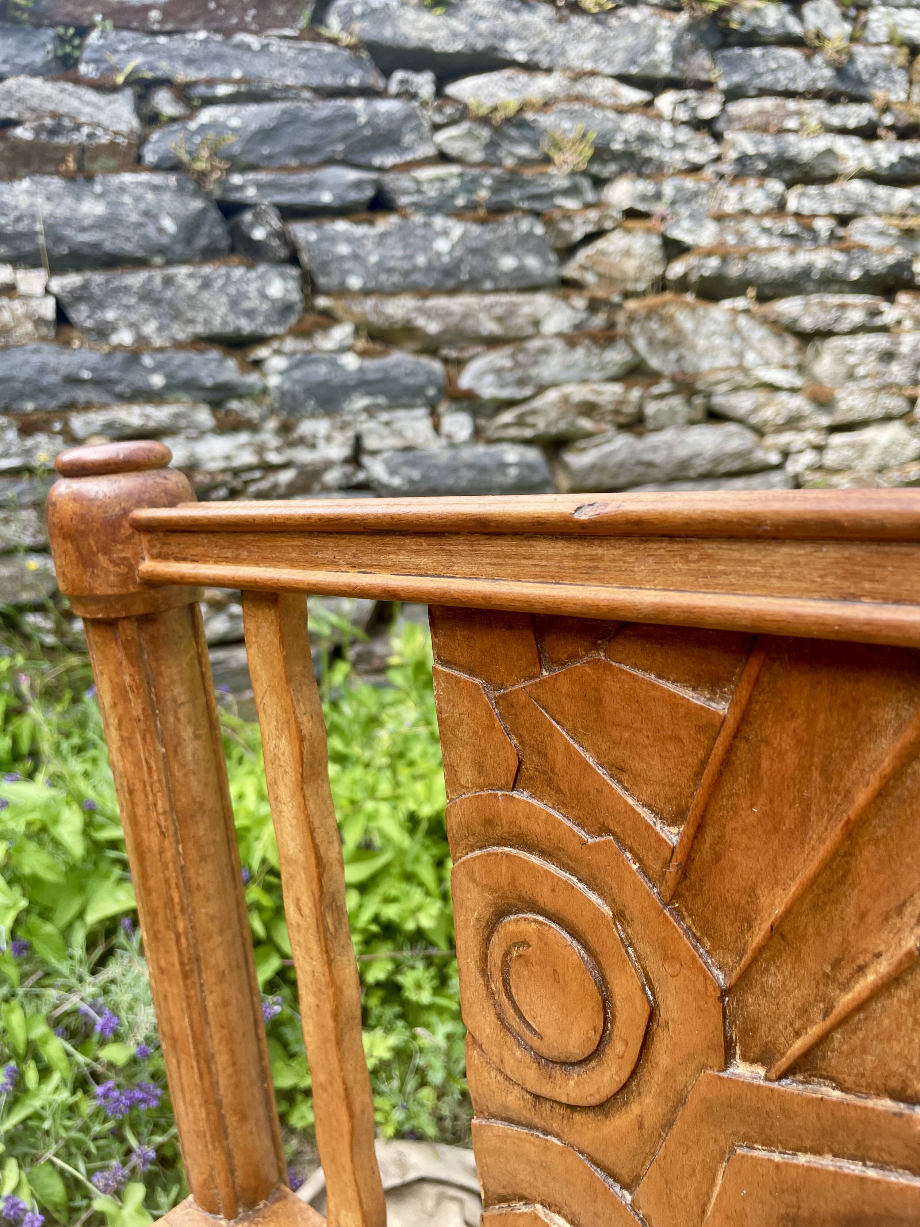 Art Deco corner chair with caning