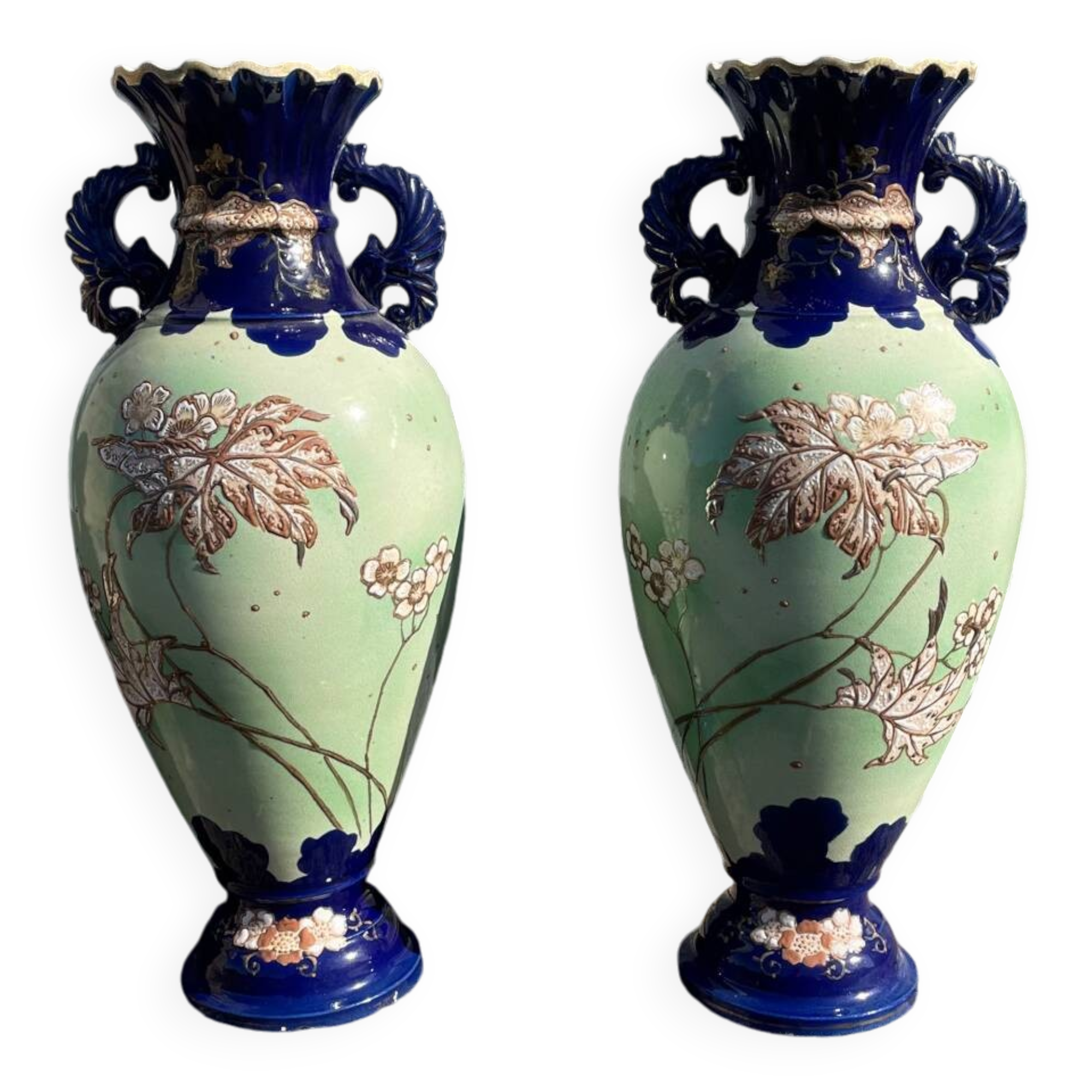 Pair of vintage 20th century Japanese Satsuma vases in decorated ceramic