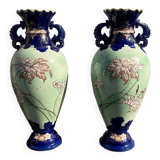 Pair of vintage 20th century Japanese Satsuma vases in decorated ceramic