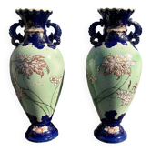 Pair of vintage 20th century Japanese Satsuma vases in decorated ceramic
