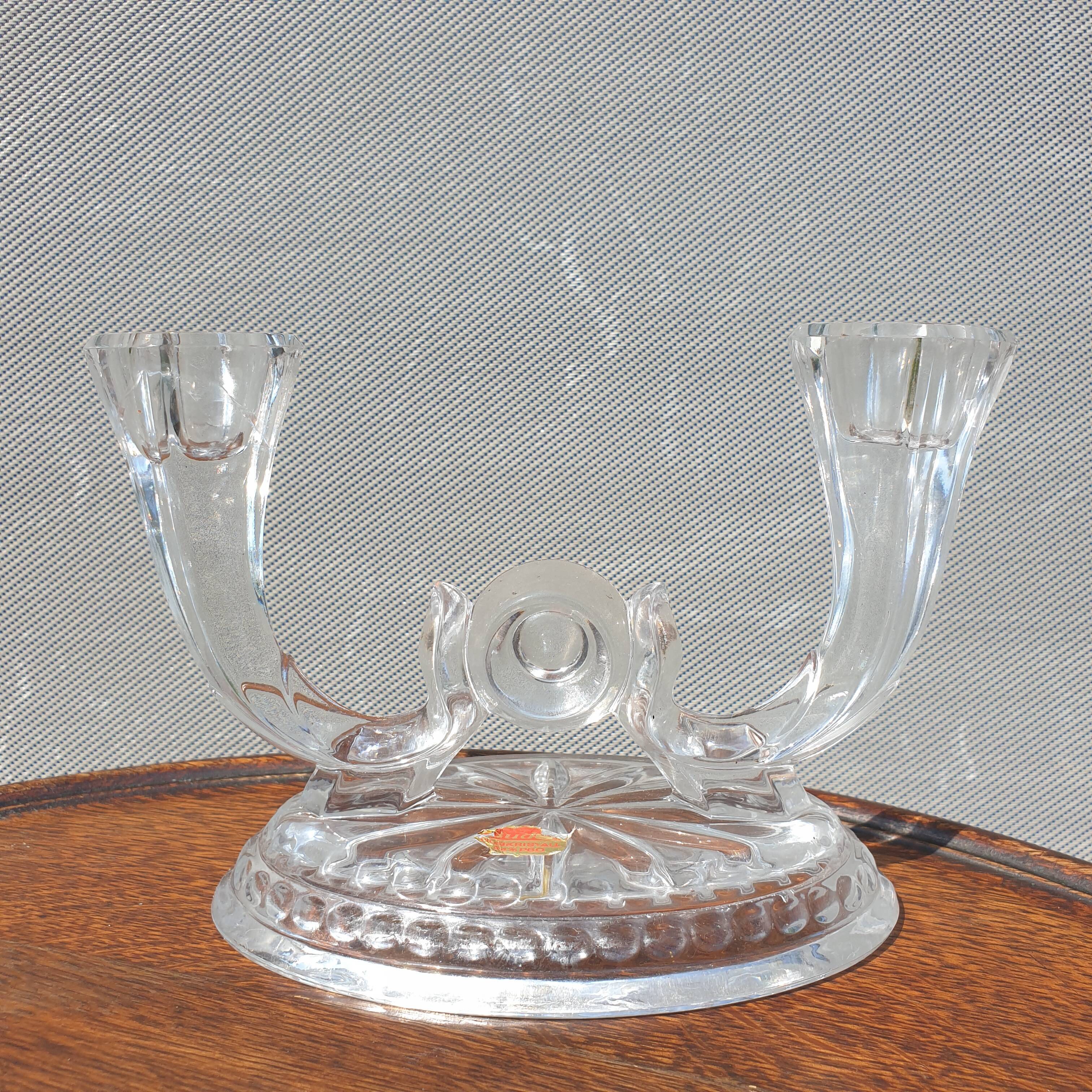 Pair candle holders vintage crystal Buder double torches