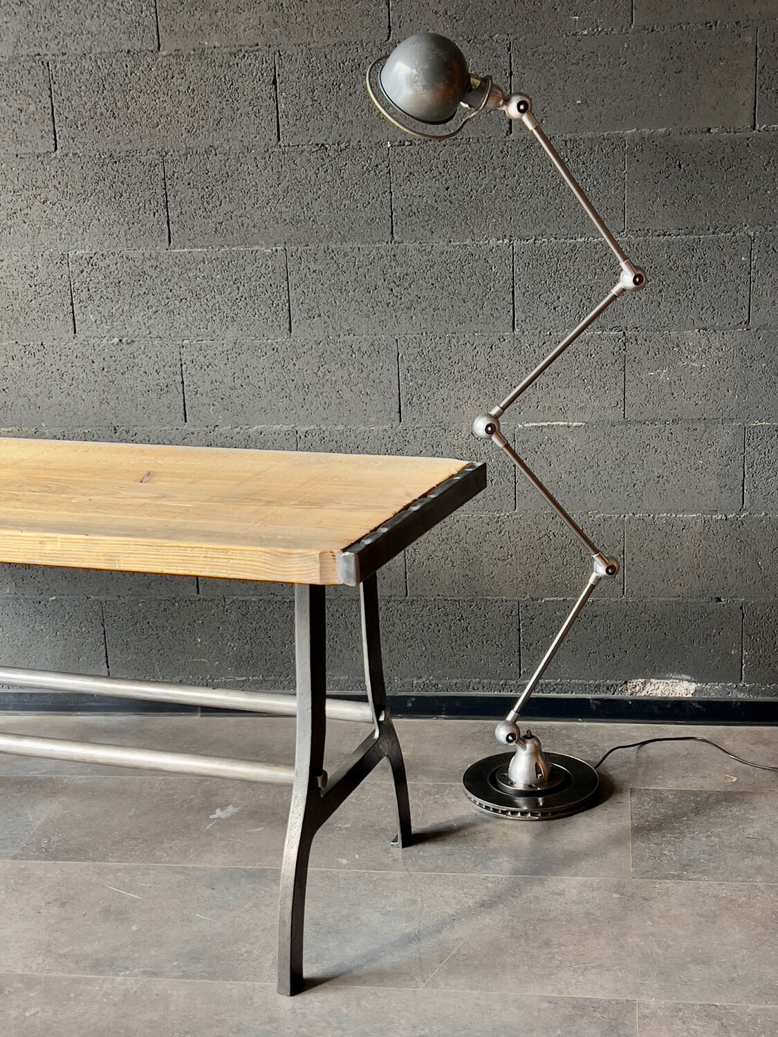 Industrial table with cast iron legs