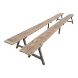 Pair of rustic oak and fir farmhouse benches 1900s - 3m85