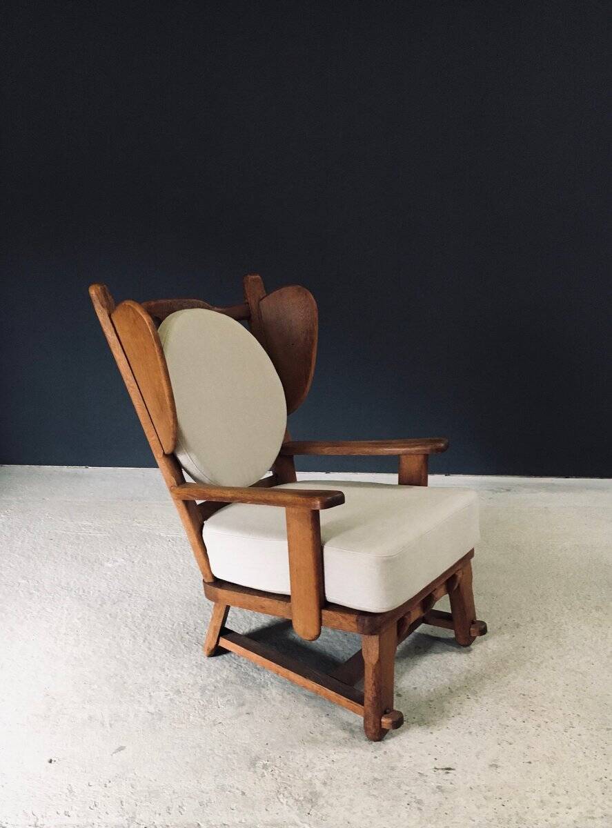 Brutalist Oak Wingback Lounge Chair, Netherlands, 1950s