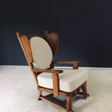 Brutalist Oak Wingback Lounge Chair, Netherlands, 1950s