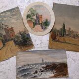 Set of 4 watercolors 1920 cannes, l. bruel, le suquet la corniche island st honorat bay alpes maritimes 06