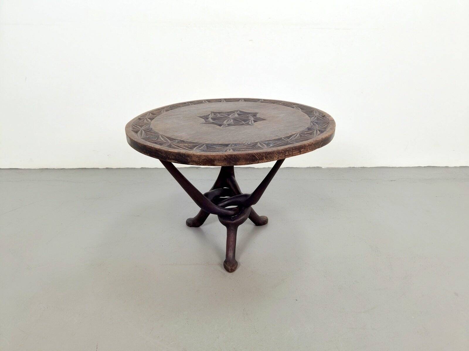 Vintage African Handmade Wooden Folding Table, 1960s