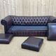 Chesterfield 3-seater sofa in red leather from the 70s