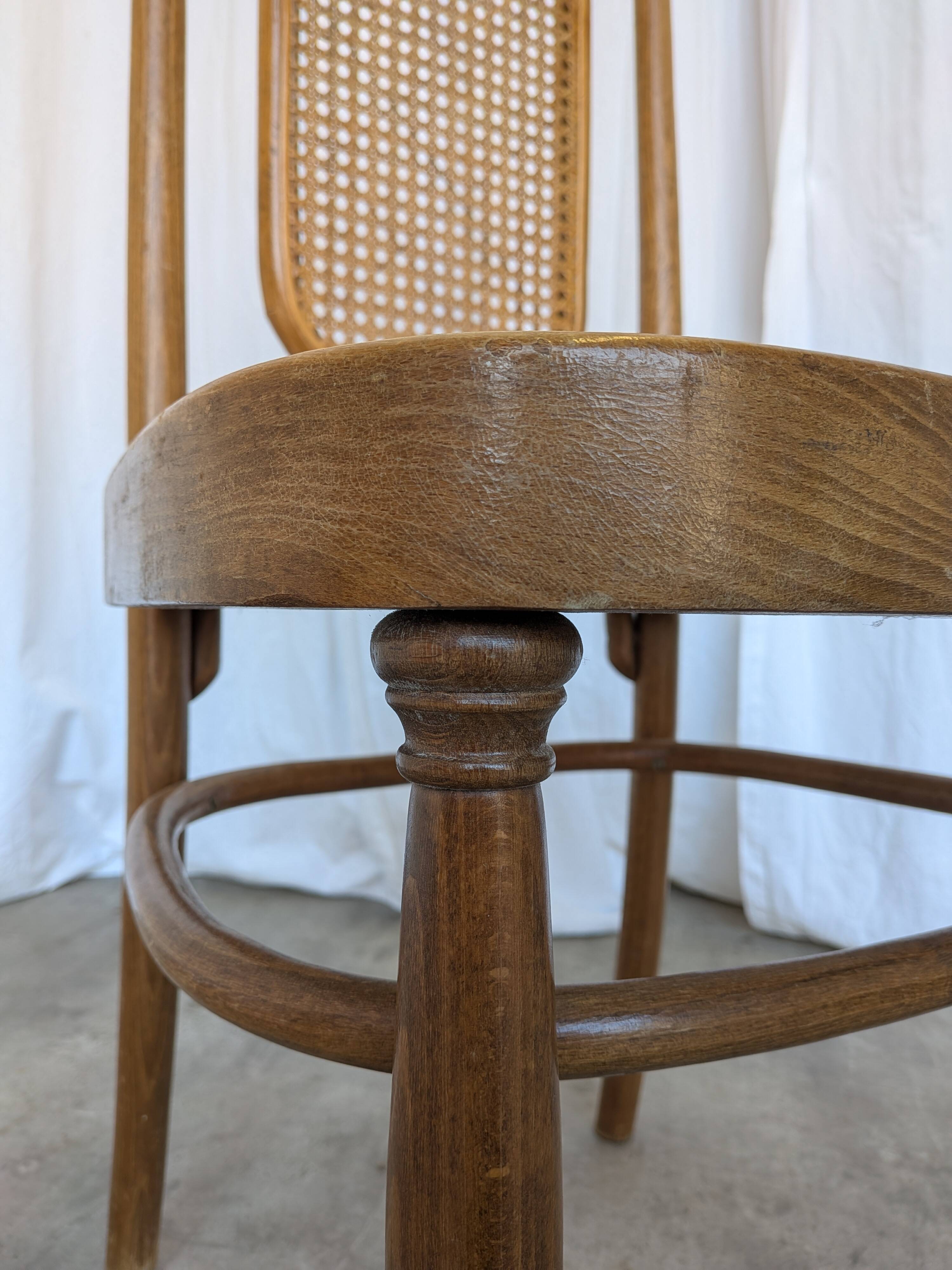 Vintage High Back Bentwood Cane Dining Chair / Thonet Style / Torn Seat