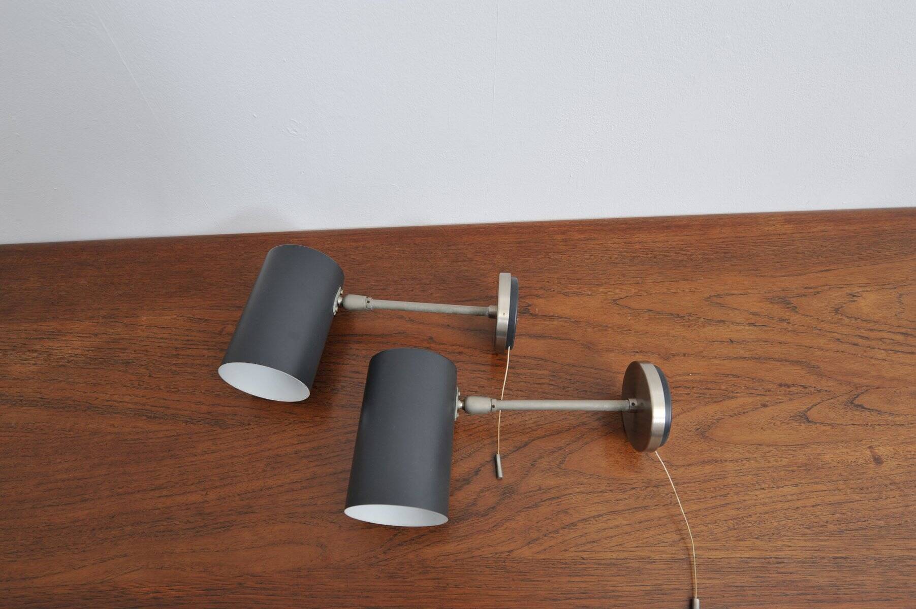 Set of 2x Black wall lamps by Kaiser Idell / Kaiser Leuchten, 1960s