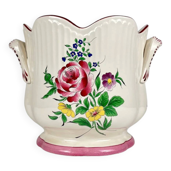 Grand cache pot KG Lunéville, modèle ''Réverbère'', motif rose