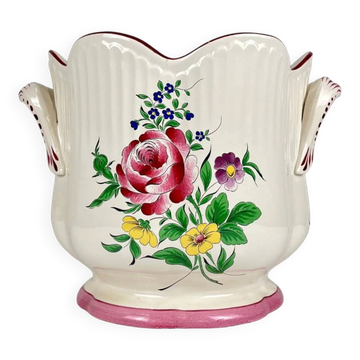 Large cache pot KG Lunéville, model "Street Lamp", rose pattern.