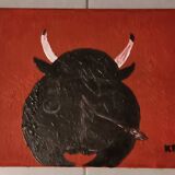 Canvas painting Bull from behind Signed by KMY