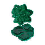 Duo of leaf cups in green slurry from Vintage Vallauris