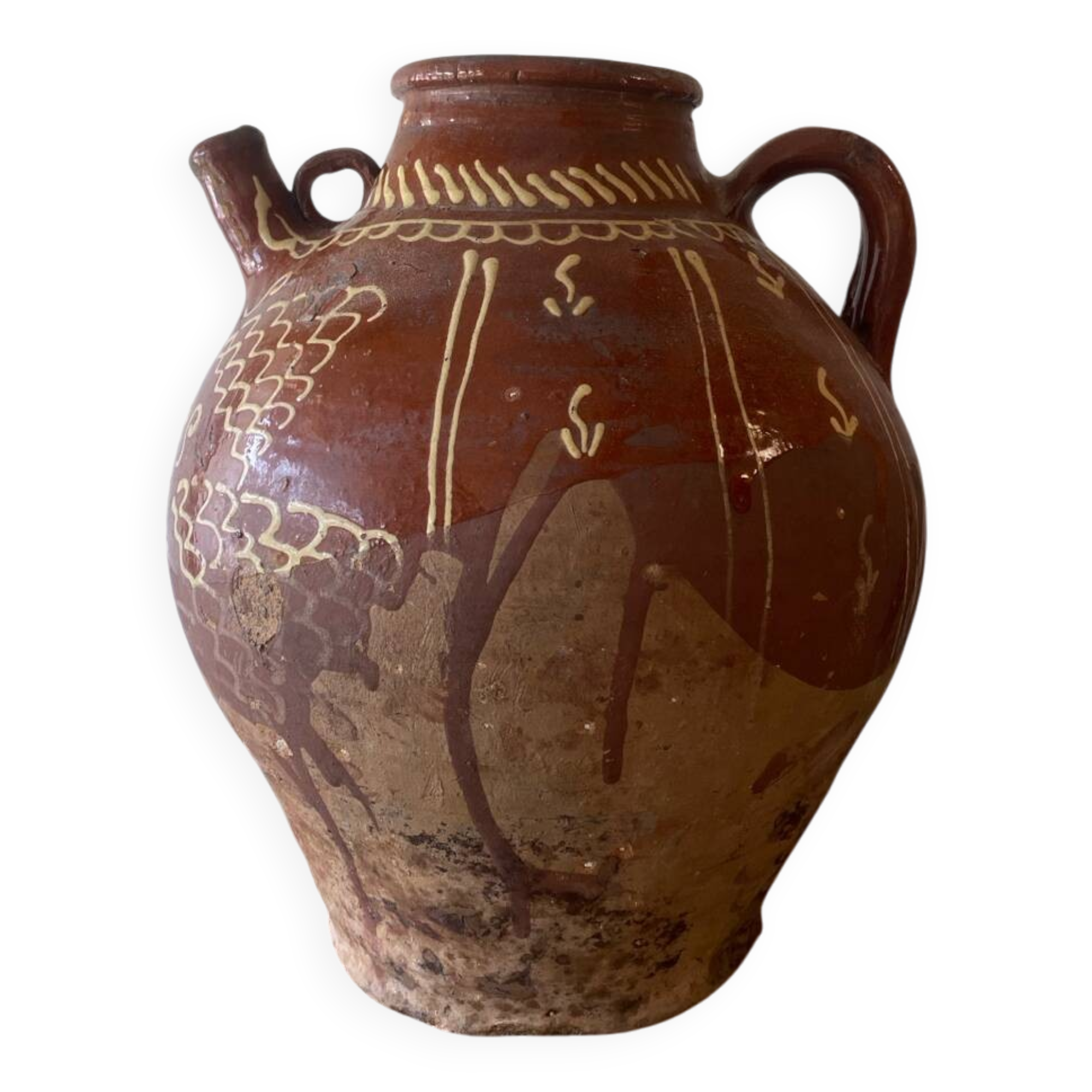 Large antique glazed terracotta jar from the South-West, late 19th century