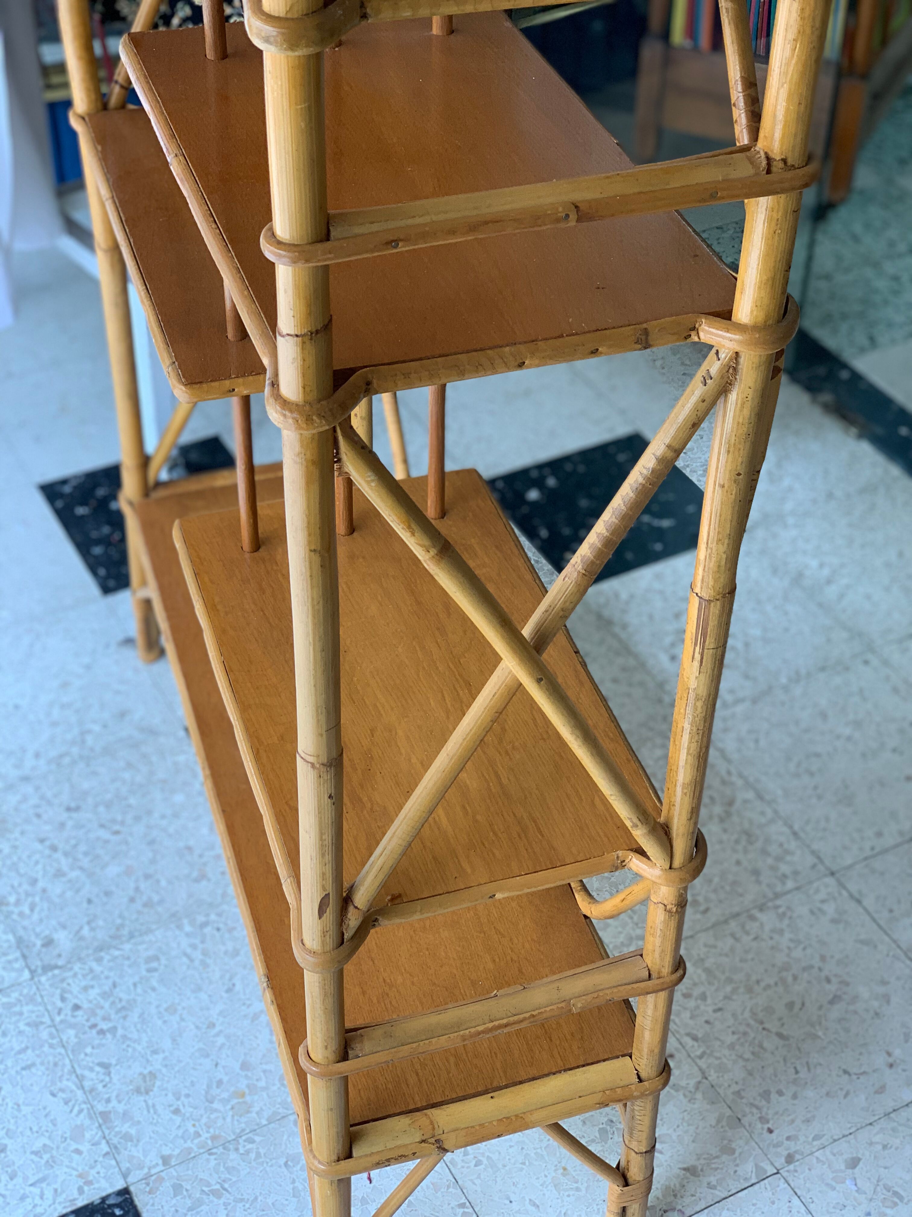 Large rattan standing shelf old