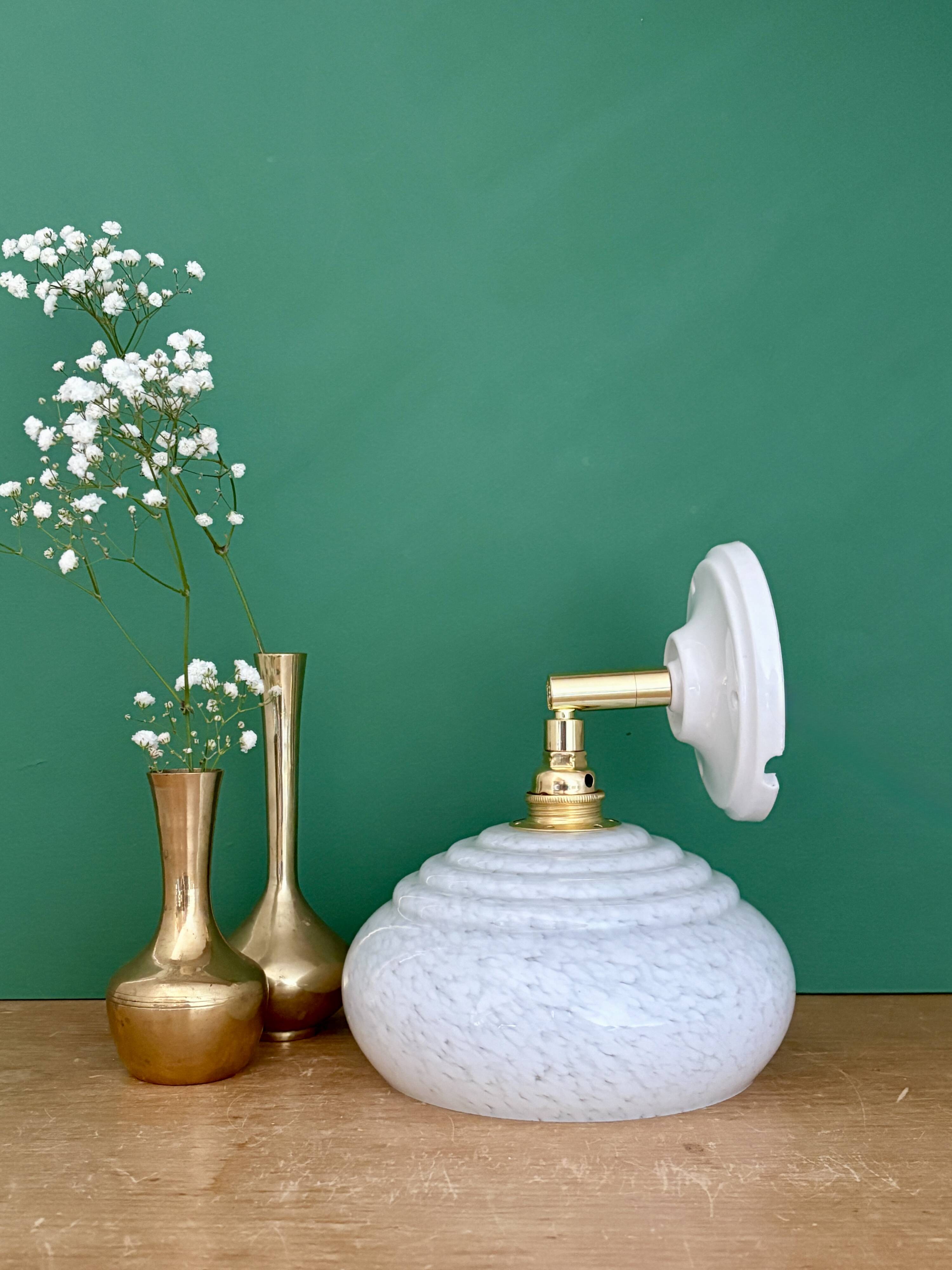Vintage Clichy glass wall lamp with white shade