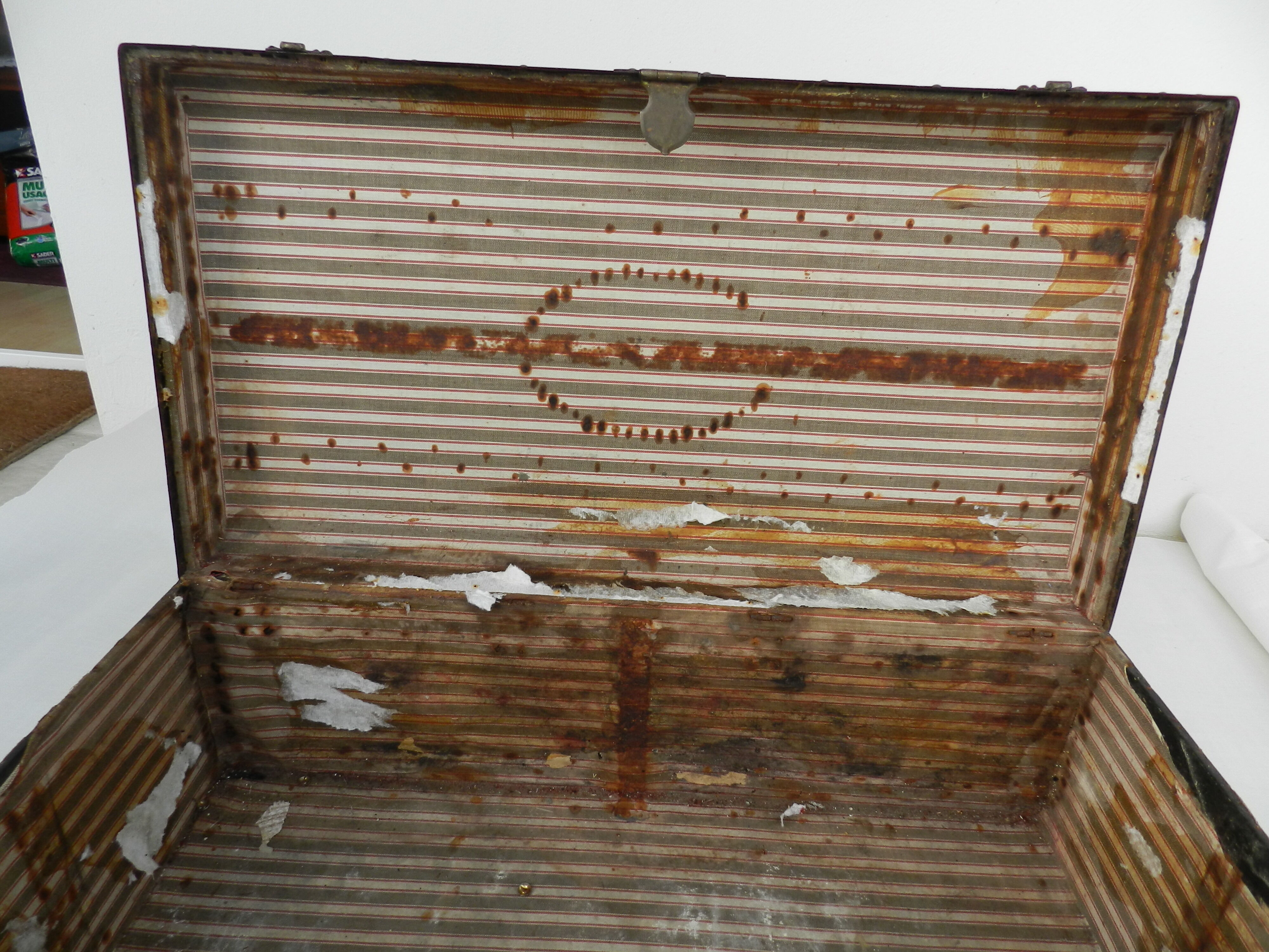 Old wooden, iron and brass trunk