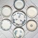 Old mismatched iron earthenware dessert plates accompanied by a dish
