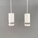 Two small cylindrical hanging lamps in white powder-coated 1980s