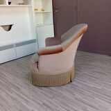 Beige velvet crapaud armchair with fringes in contemporary style from 1950-80.