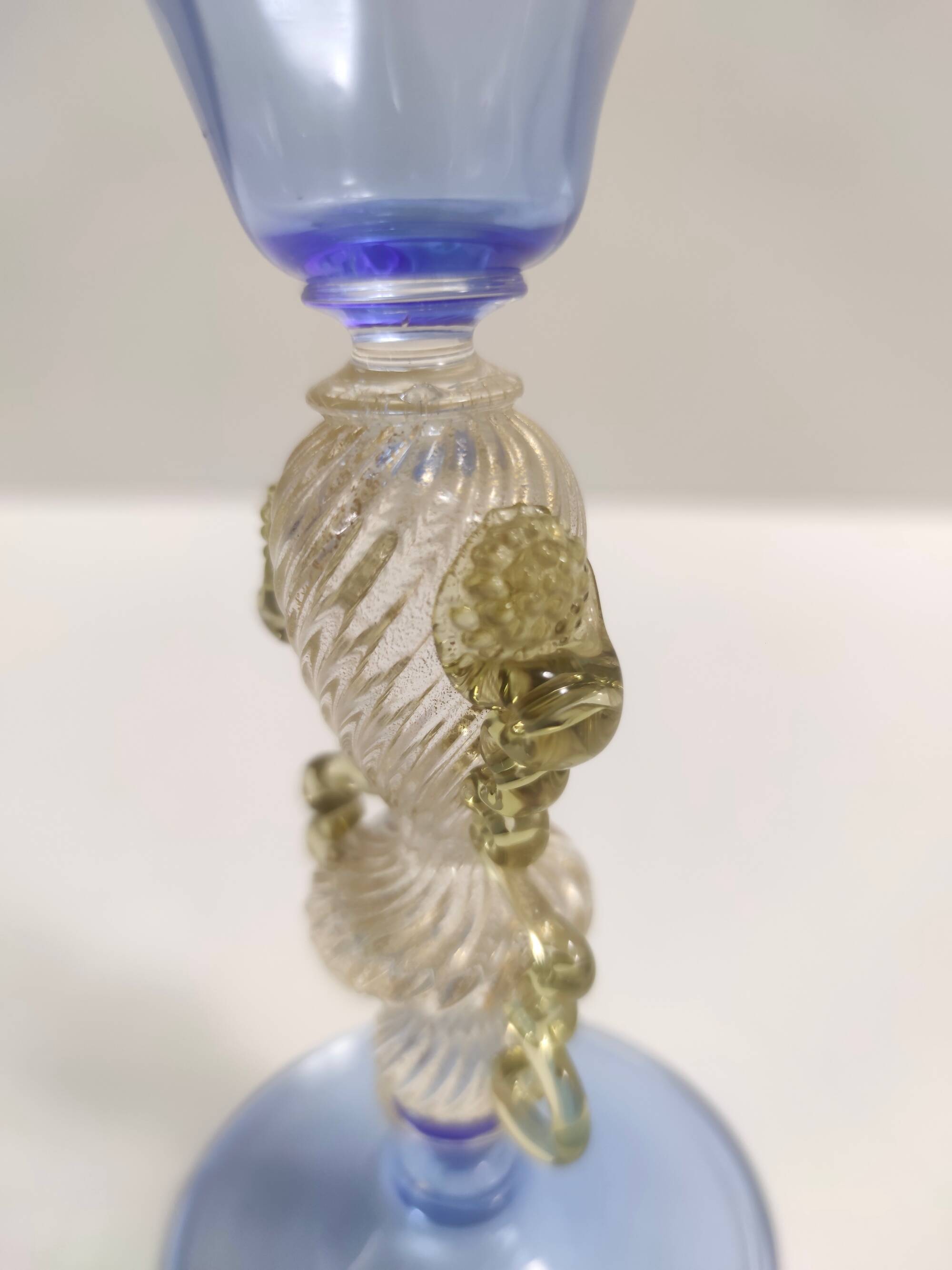 Light Blue Octagonal Murano Glass Goblet "Tipetto", Italy