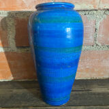 Antique ALDO LONDI vase for Bitossi, Chiseled Ceramic, Blue, Rimini Series