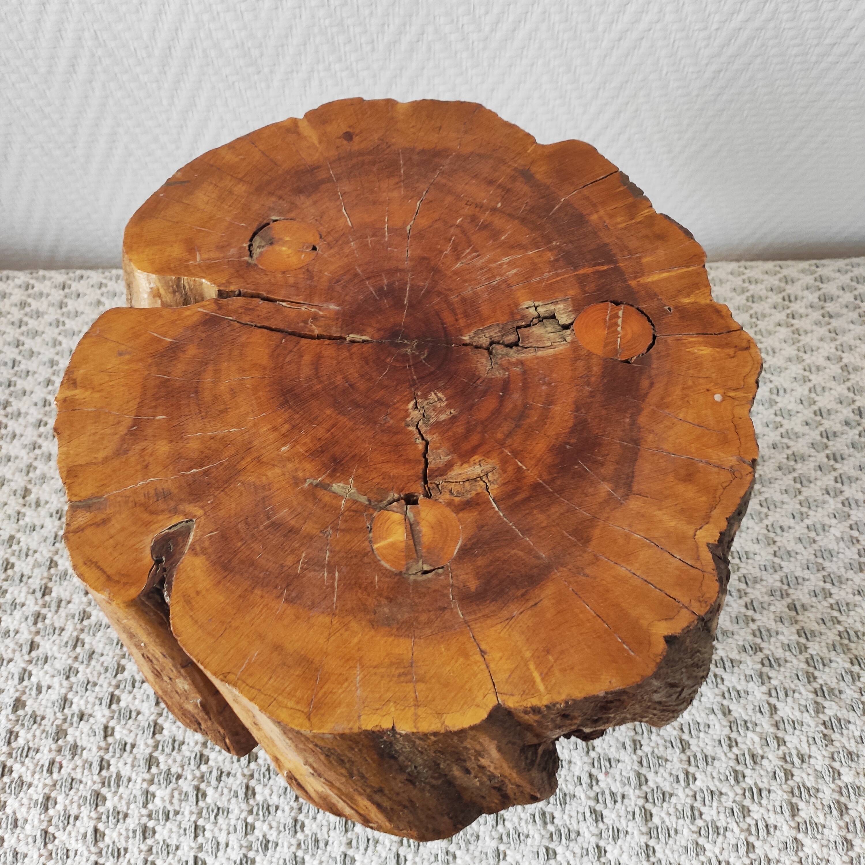 Vintage 1960s Brutalist Tripod Footstool Folk Art