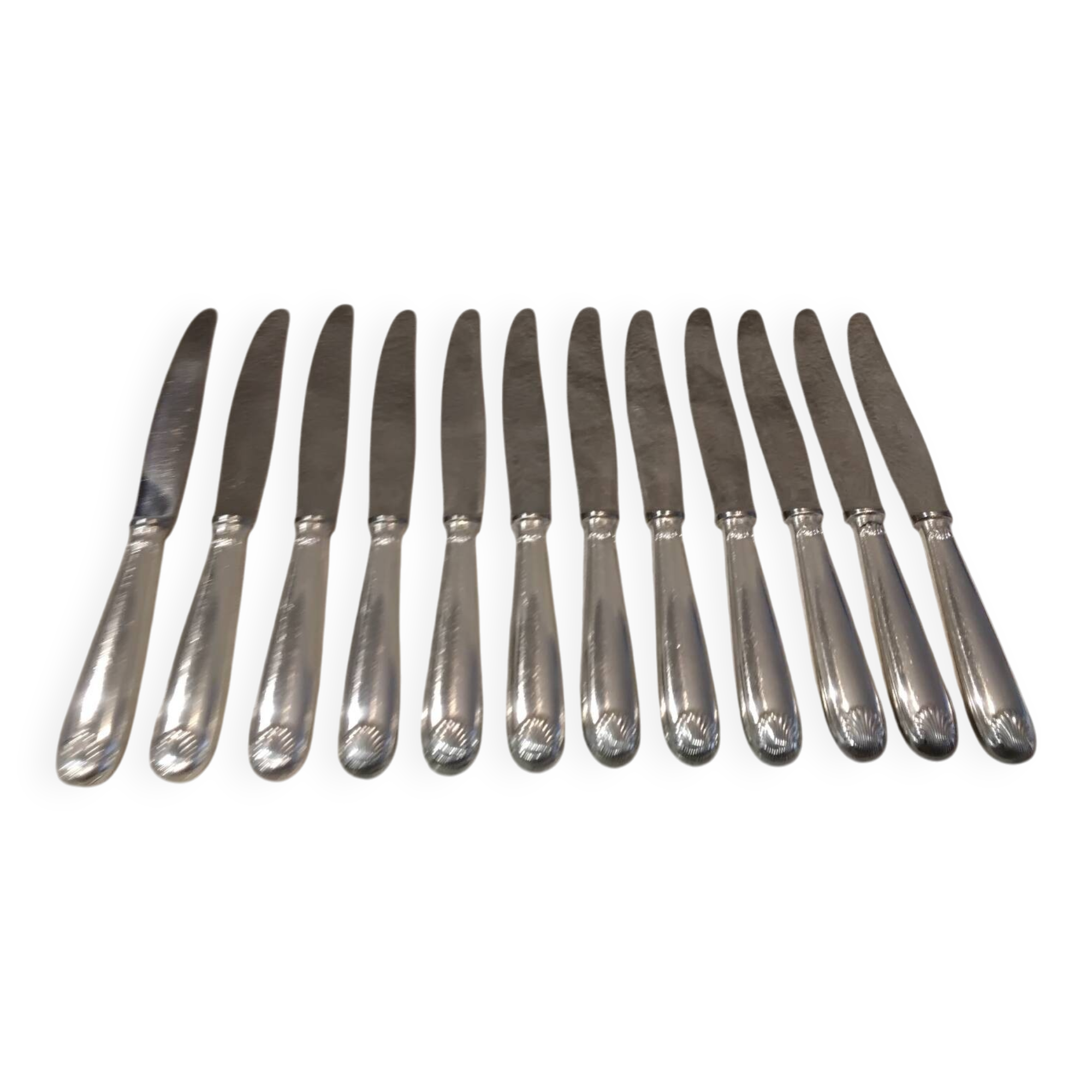 12 silver-plated table knives by Christofle Vendôme, 24.5cm