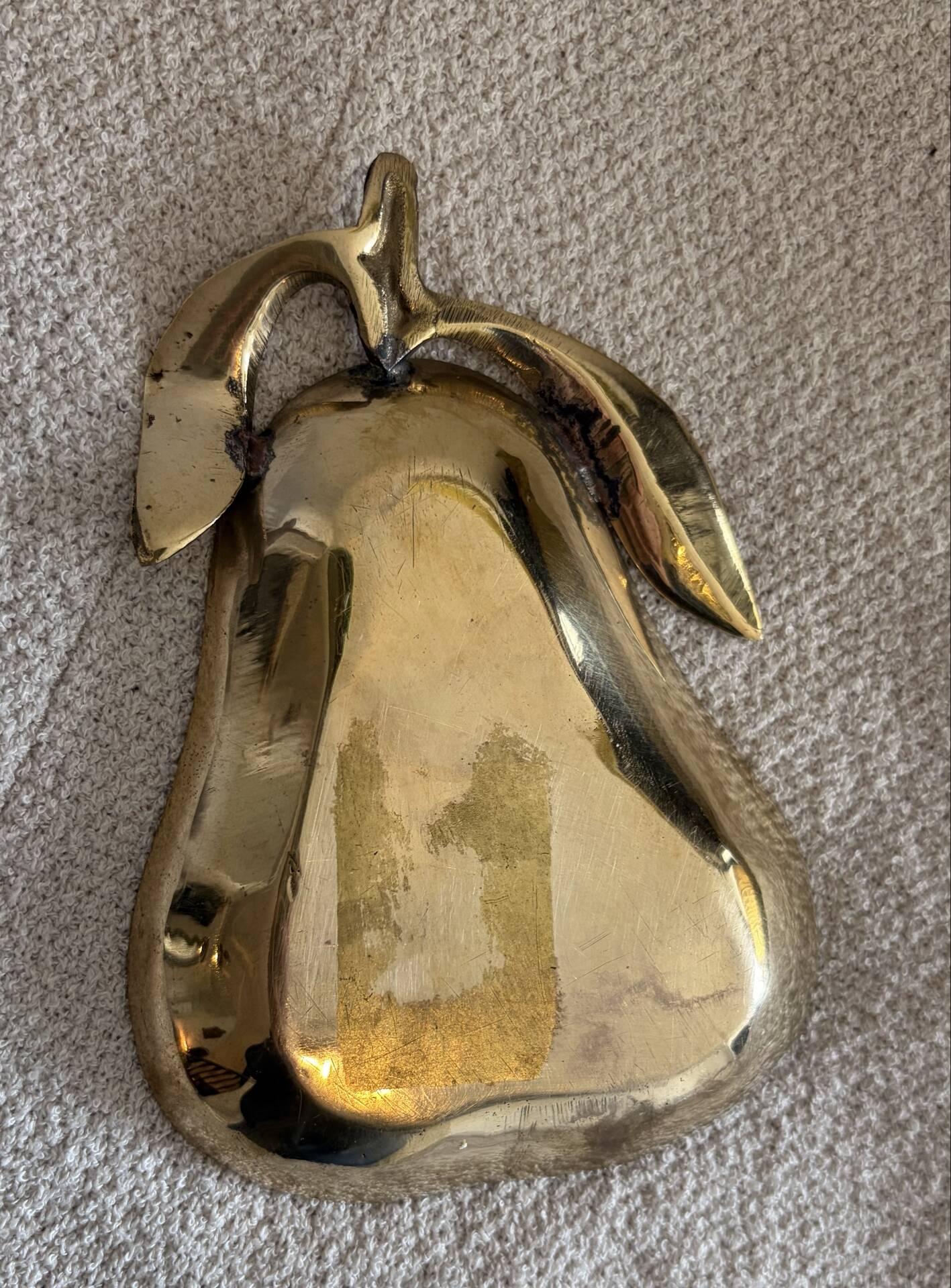 Vintage gold brass and cloisonné enamel pear trinket dish - 60s/70s