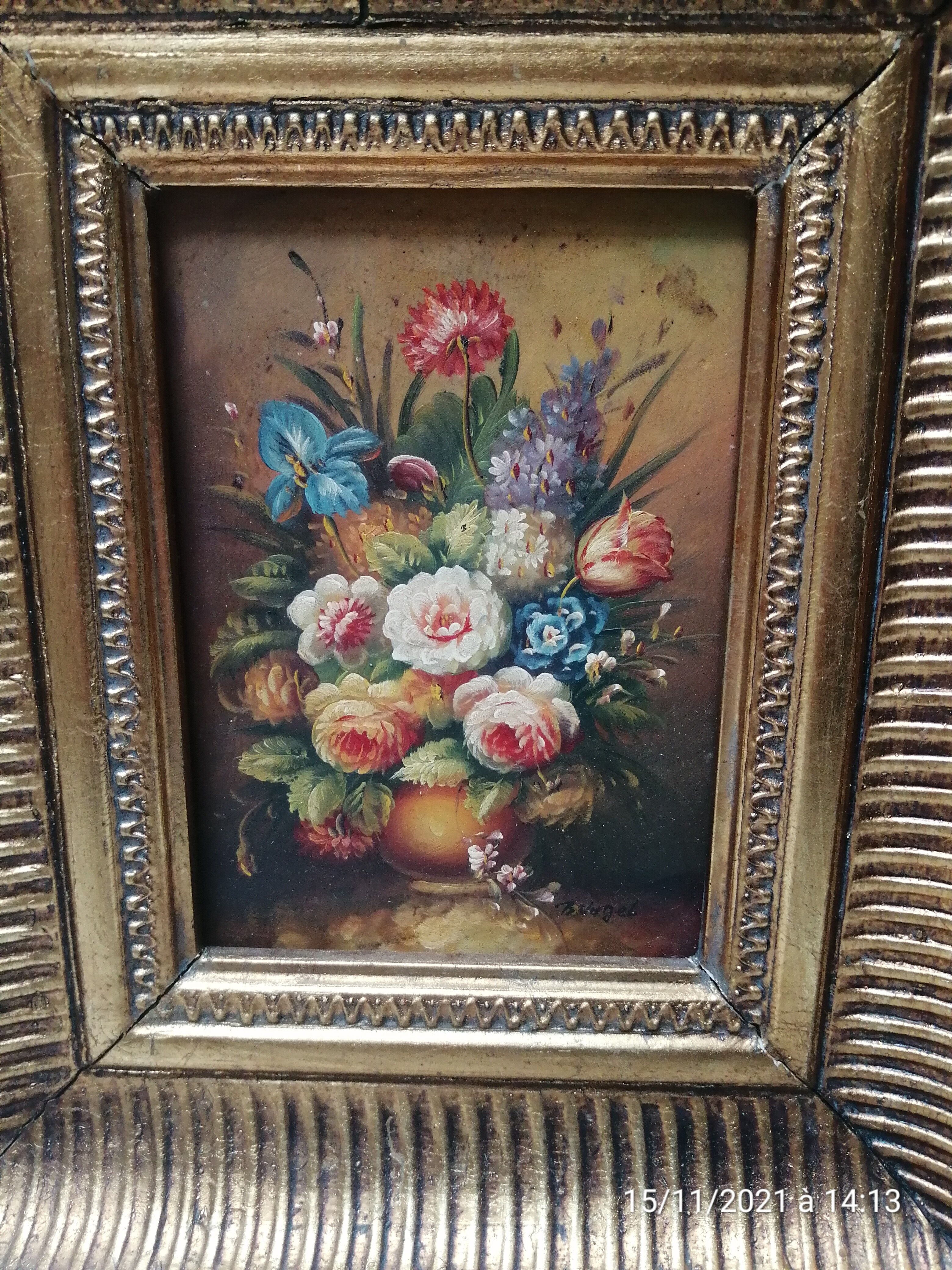 Tableau huile sur panneau Bouquet de B.Vogel