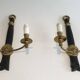 Pair of Black Lacquered Bronze Wall Lights with Lion Head Decorations