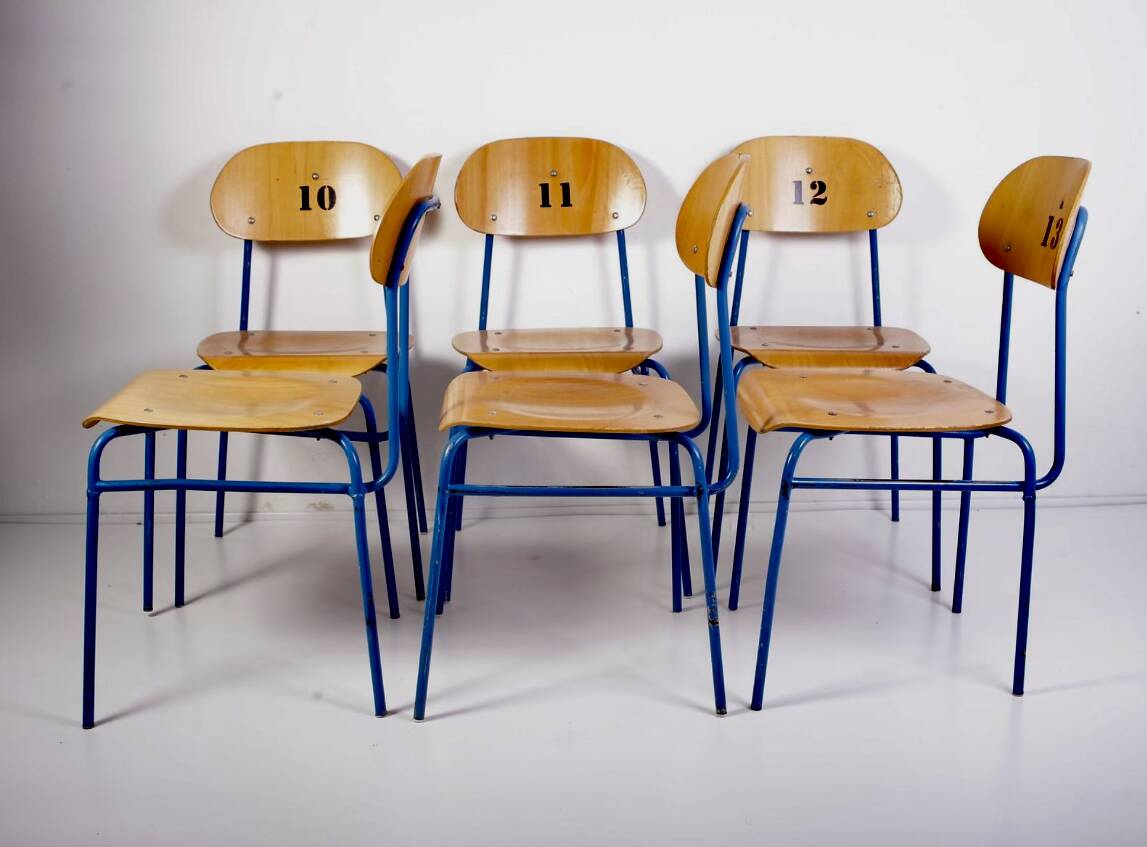 Vintage School Chairs, Set of 6