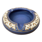 Antique Blue Glazed Ceramic Ashtray White Relief Decor Vintage